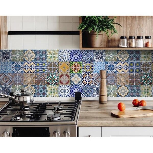 Homeroots 4 x 4 in. Randy Multi Blue Mosaic Peel & Stick Tiles 400355 - main